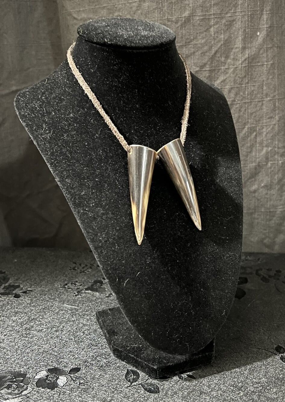 Natural Horn Double Horn Pendant Necklace Gothic Boho Tribal Fantasy